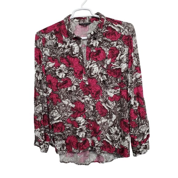 Rock & Republic Womens XXL Shirt Floral Button Up Rayon Roll Tab Light Blouse - Picture 2 of 12